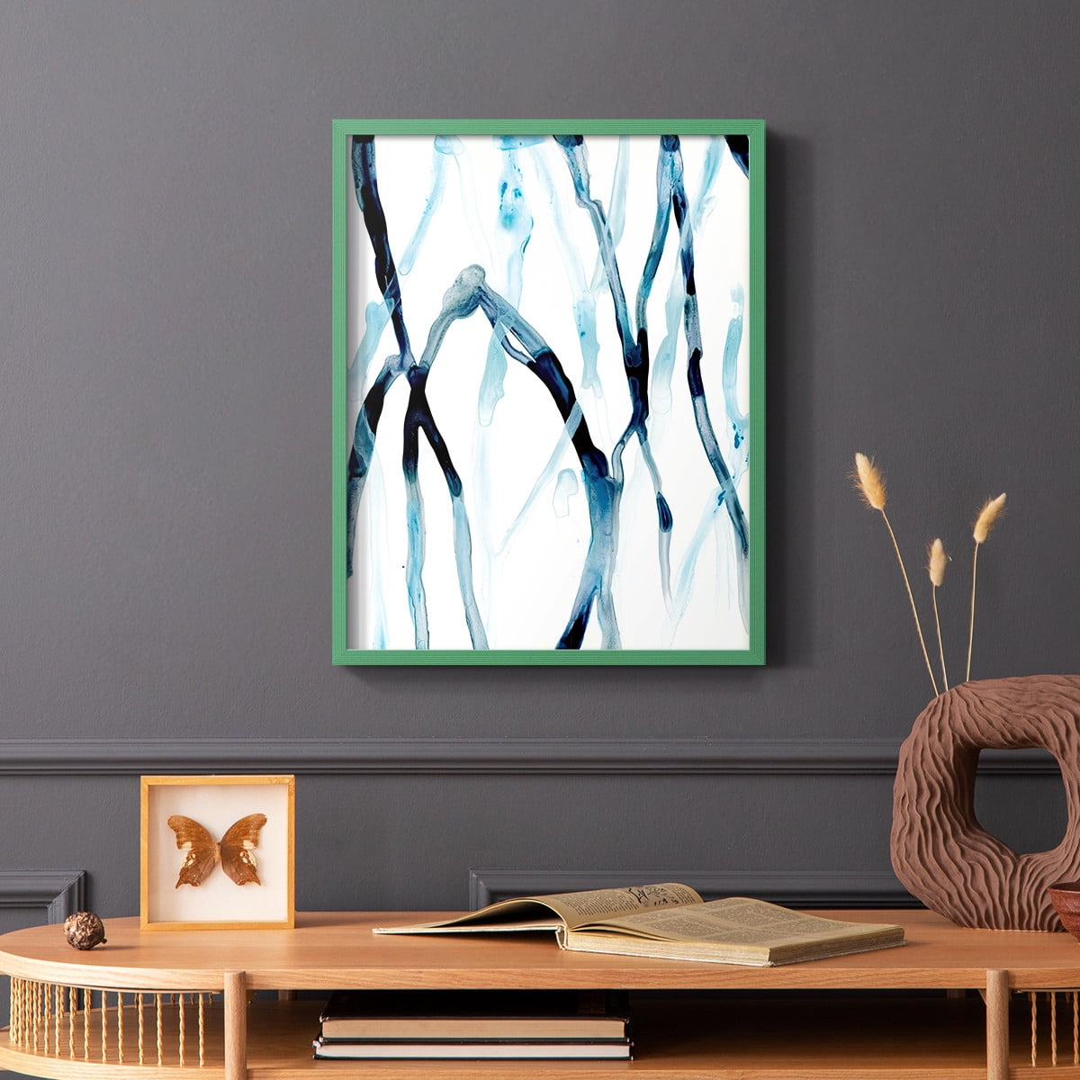 Runnel I Framed Print in Green Solid Wood Framed Print No Nail Hanging