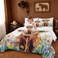 thumbnail image 4 of Erosebridal Cute Highland Cow 7pcs Bedding Comforter Set,Cartoon Animal Colorful Flower Print Queen Bedding Sets For Boys Kids,Reversible, 4 of 7