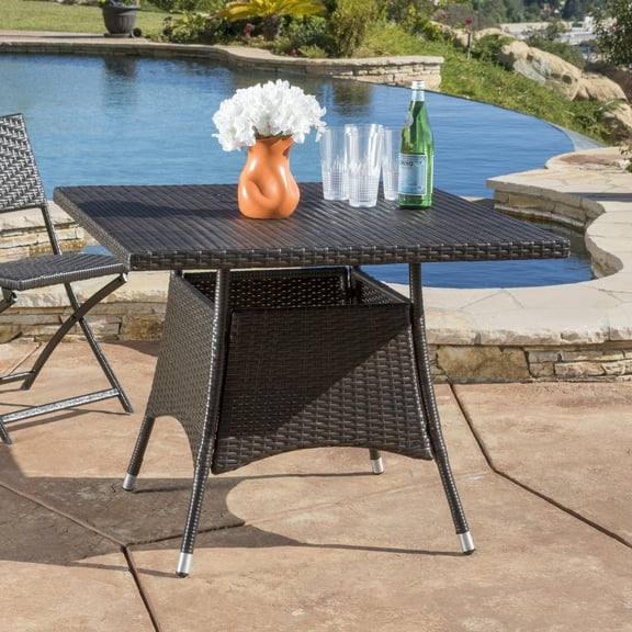 Noble House 37.5'' PE Wicker Stylish Outdoor Dining Table, Multi Brown