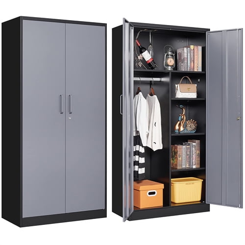 MIIIKO Metal Storage Cabinet with Locking Doors, Black