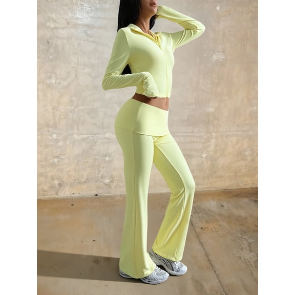 RDKTPXZ Women's 2 Piece Tracksuit Set Zip Up Top and Flare Pants