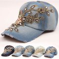 thumbnail image 5 of CDAR Women's Embossing Flower Denim Baseball Cap Summer Rhinestone Inlaid Jeans Hat, 5 of 7