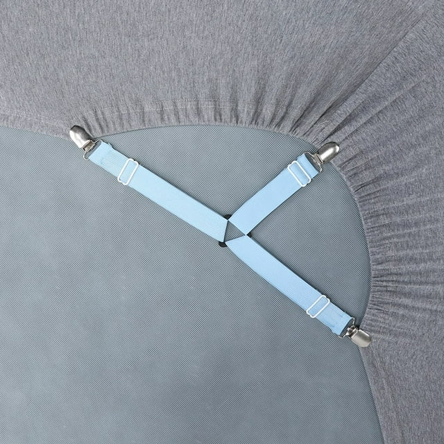 Heaveant Attache de Feuille, 4 pièces réglable Triangle lit Matelas Porte-Feuille Sangles Clips Attaches de Pince(Bleu Ciel)