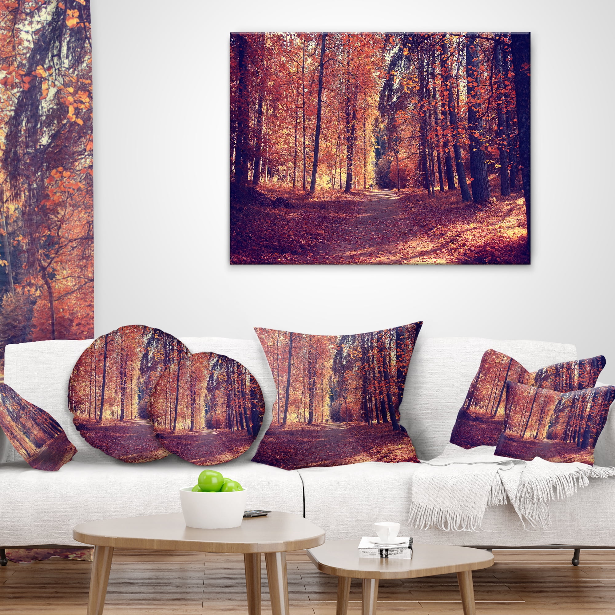 Designart Thick Woods in Colorful Fall Forest - Modern Forest Throw Pillow - 12x20