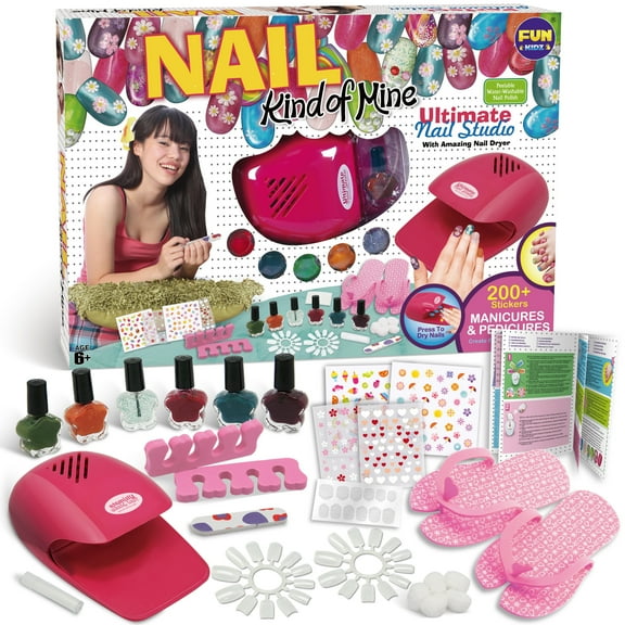 Nail Art Kit for Girls, FunKidz Makeup Craft Kits with Peelable Nail Polish Nail Dryer Kids Mani Pedi Set for Girls Spa Party