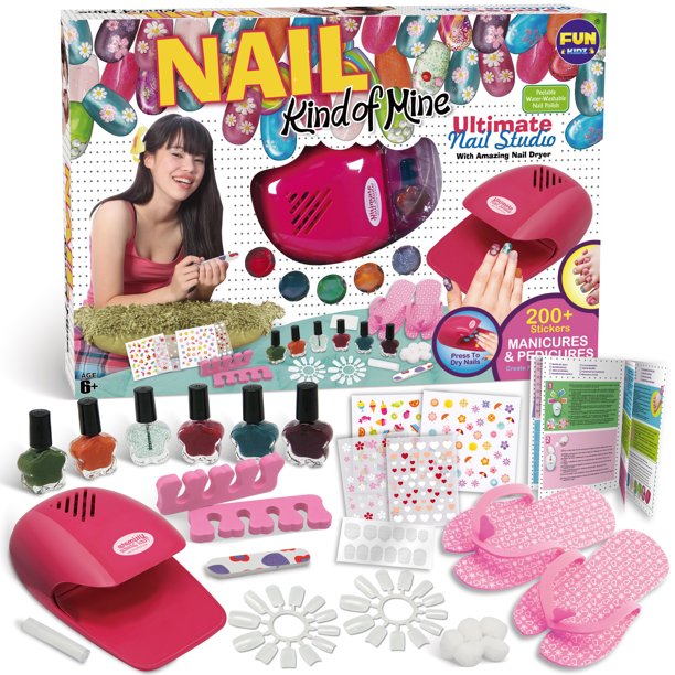 Nail Art Kit for Girls, FunKidz Makeup Craft Kits with Peelable Nail Polish Nail Dryer Kids Mani