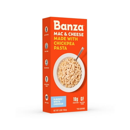 Banza Gluten Free Mac & Cheese with Shell Chickpea Pasta + White Cheddar Cheese, 5.5 oz Pack Of 6