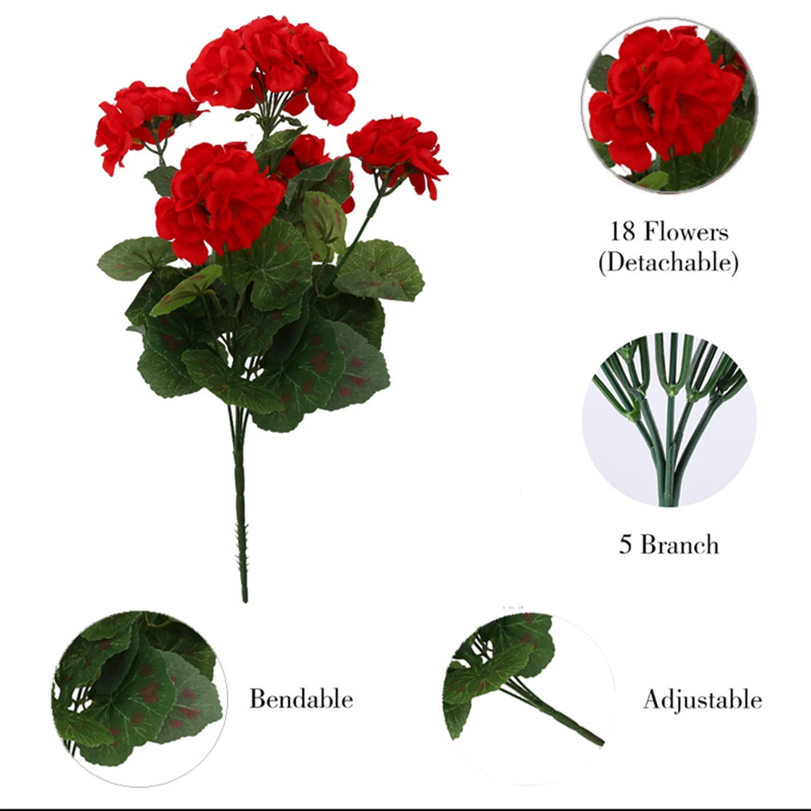 Yoziaaoa 8 pcs Artificial Geranium Flowers for Outdoors Silk Geraniums Flowers Outdoor Red Fake Geranium Bush Faux Flowers Geraniums for Outdoor Decor Indoor Garden Patio Table Centerpiece