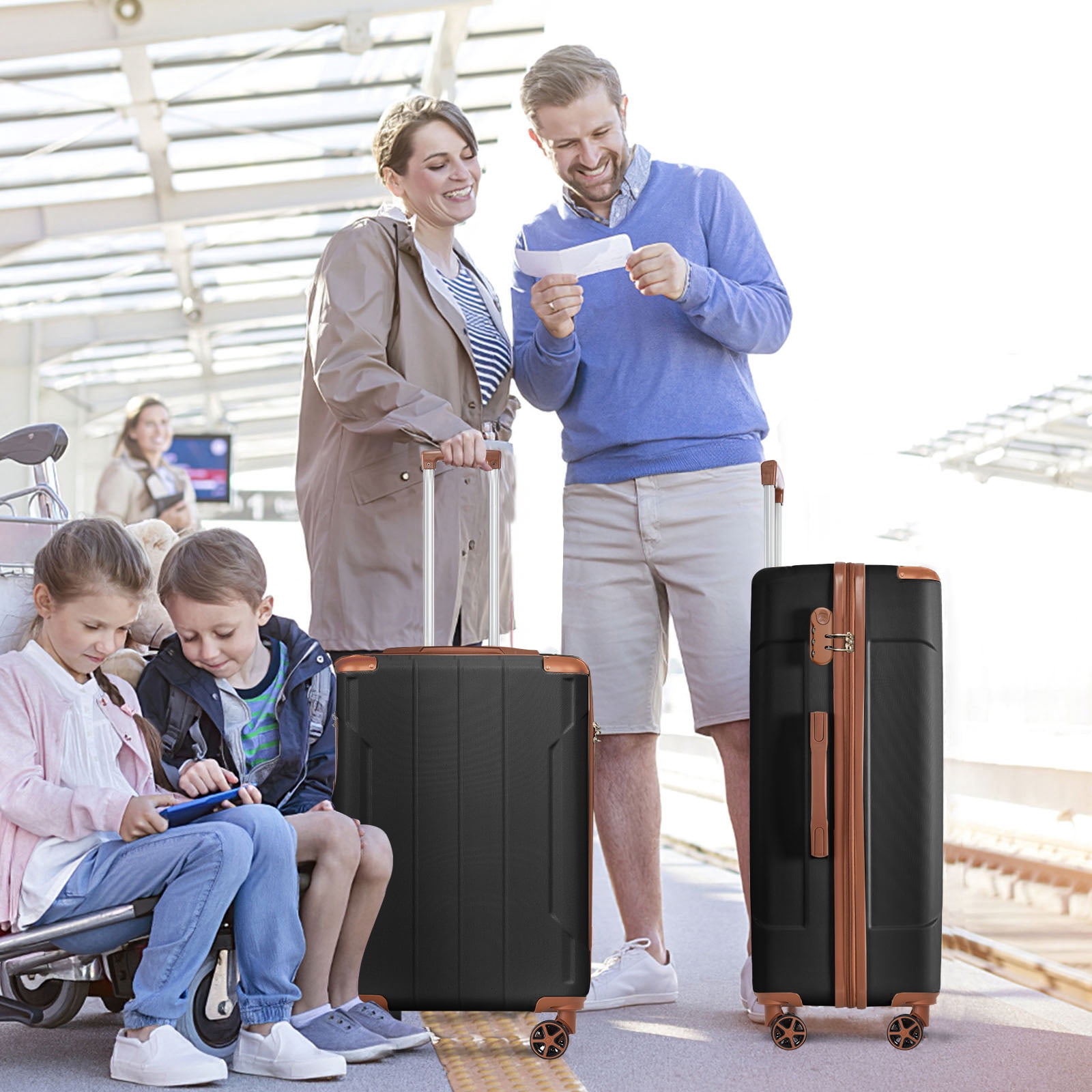 Hardside Suitcase, Luggage Sets 3 Piece, Hard shell ABS Lightweight Durable Suitcases with Double Spinner Wheels 20/24/28 Inch (Black Brown), Black Brown Hardside Luggage,Hardside Checked Luggage