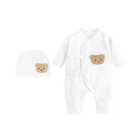 0-1M Baby Jumpsuits Hat Set OnePieces Long Sleeve Romper Spring Clothes Cartoon Bear Pajamas Cotton Bodysuit for Infants