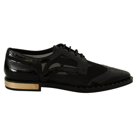 

Dolce Gabbana Black Leather Broques Sheer Wingtip Shoes