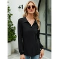 thumbnail image 3 of LOMON Womens V Neck Polo Shirts Short/Long Sleeve Collared Tops Loose Casual Tunic Blouses with Pocket, 3 of 7