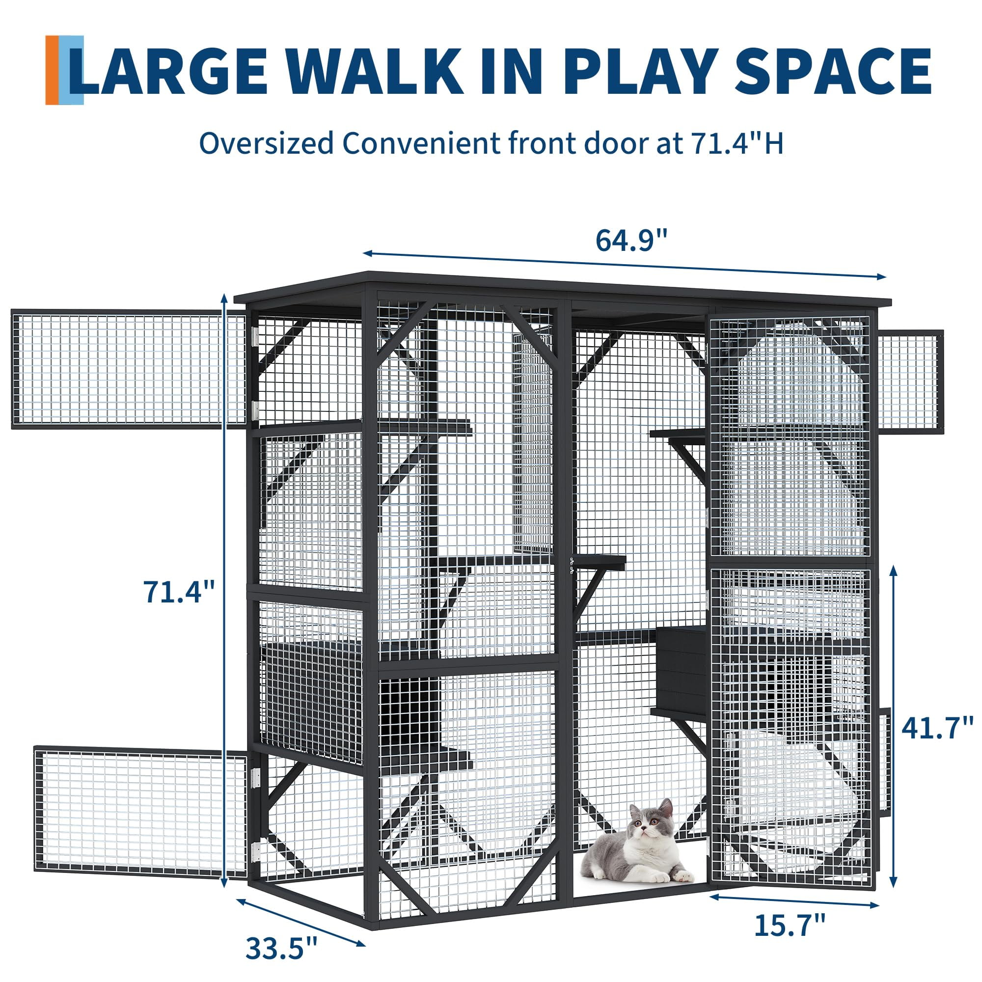 Large Wooden Outdoor Catio Enclosure with Window Acces, Spacious Outdoor Cat House for Patio & Backyard, Indoor Cat Playpen