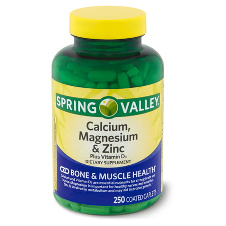 Spring Valley Calcium, Magnesium & Zinc plus Vitamin D3 Coated Caplets, 250 Ct