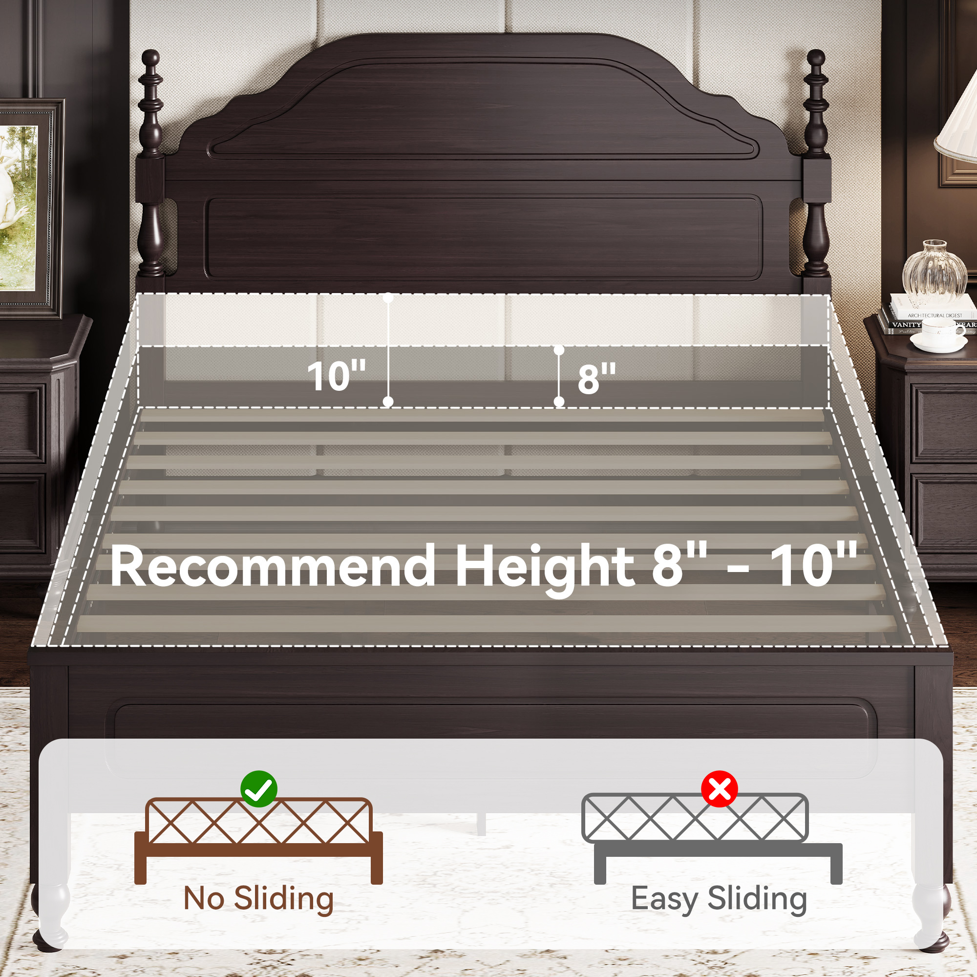 Sailvan Queen Bed Frame with Headboard and Footboard, Wood Bed Frame Queen Size with 12 Wood Slats Support, No Box Spring Needed Easy Assembly