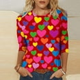 thumbnail image 2 of Jsaierl Valentines Day Shirts Women Sweet Love Heart Graphic Tees Casual 3/4 Sleeve Blouse Round Neck Dressy Casual T-shirt Tops Womens Fashion, 2 of 6