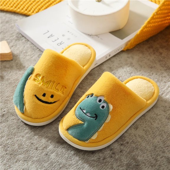 QISIWOLE Winter Warm Home Kids Cotton Slippers Cute Dinosaur Pattern Indoor Cartoon Baby Soft Sole Flat Bottom Children Slip On Shoes Sales !