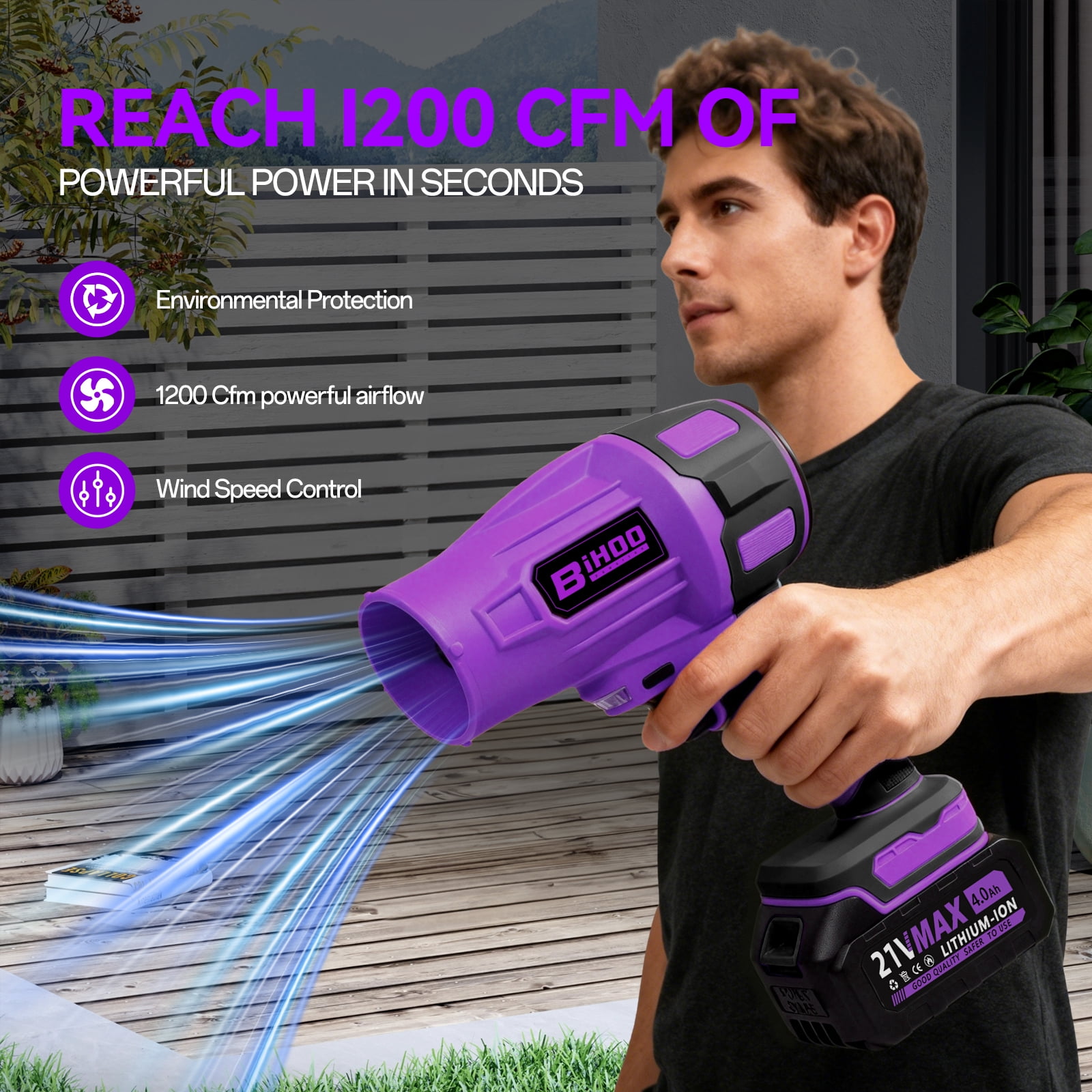 Electric Cordless Leaf Blower, 21VPurple Handheld Blower with 2×4.0Ah Lithium Batteries & Charger, For Lawn, Dust, Leaves, Light Snow, Car Drying