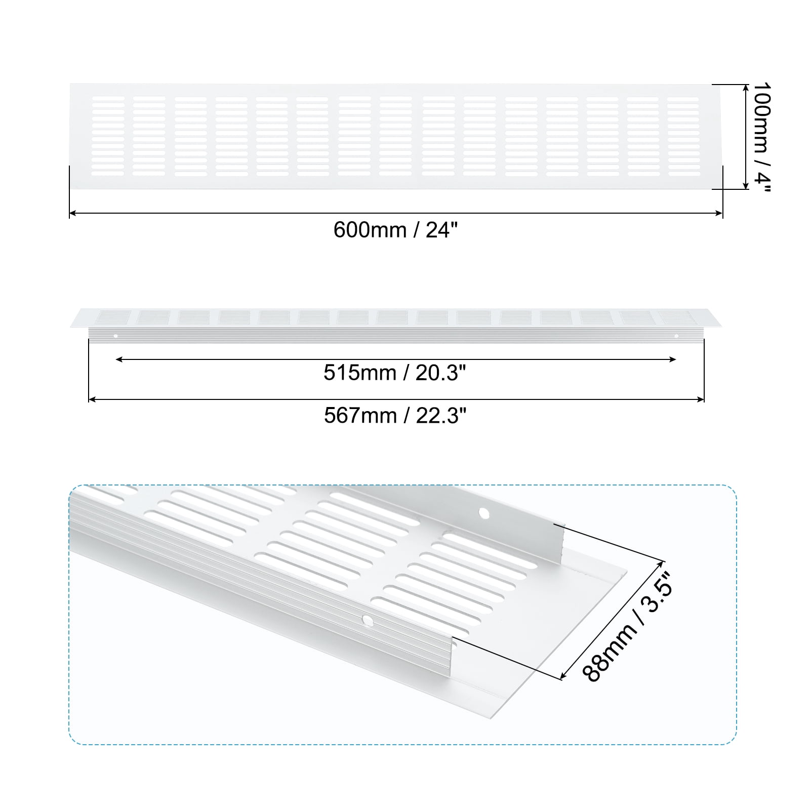 Uxcell 24 x 4 Inch Door Air Vent Cover, 1 Pcs Heavy Duty Grille Ventilation