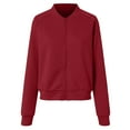 thumbnail image 4 of felwors 2025 Bomber Jacket Women Textured Lightweight Zip Up Jackets Casual Stand Collar Zipper Coat Fall Fashion Outerwear Top Red, XXL, 4 of 6