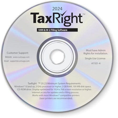 TaxRight 2024 Software (Formerly Known as TFP) For 1099 & W2 Forms ~ CD-ROM Designed for Windows Computers and Small Business Use, Compatible with 2024 Tax Forms