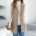 thumbnail image 5 of Vest for Women 2025 Casual Solid Color Sleeveless Cardigan V-Neck Button Turndown Collar Winter Outwear Jackets Vest Winter Clothing for Women Khaki L, 5 of 9