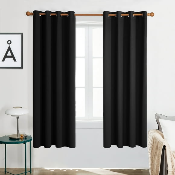 Deconovo Blackout Curtains with Grommets Room Darkening Thermal Curtains Window Curtains for Bedroom 55x72 inch Black 2 Panels