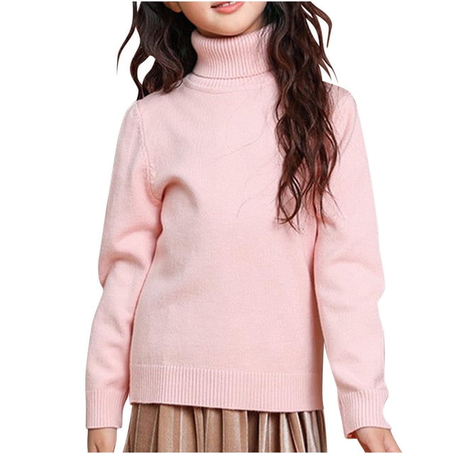 MeetoTime Kids High Neck Knitted Sweater Solid Color Fall Winter Long Sleeved Base Shirt for Boys Girls 3-14 Years