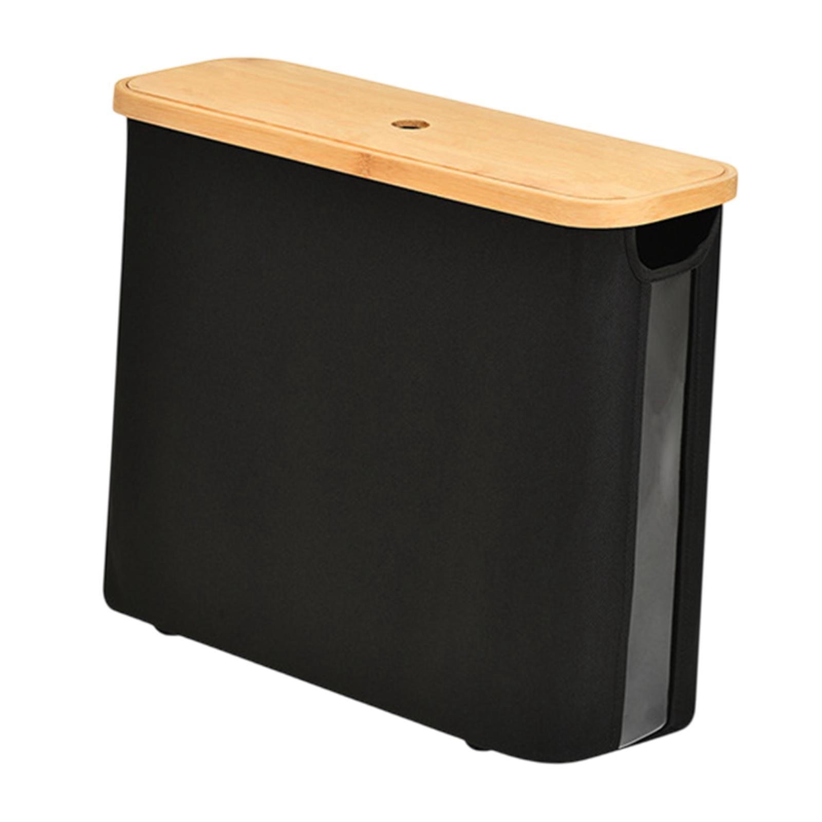 Fiocias Toilet Paper Holder Multifunctional Accessories Container with Bamboo Lid Toilet Black
