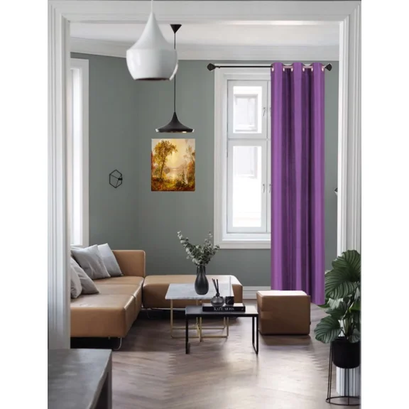 Gorgeous Home Linen (#32) Hotel Quality Silver Top Grommet Faux Silk PurpleThermal Foam Lined Heavy Thick Window Curtain 108" Length (1-Piece)