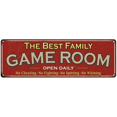 The Best Family Game Room Red Vintage Look Metal 8x24 Sign Family Name