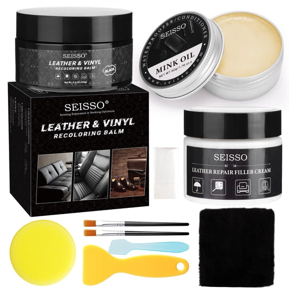 Kit de reparación de cuero SEISSO para muebles con aceite de visón negro