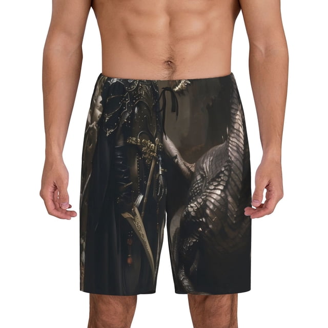 Fotbe Medieval Knight And Dragon Pantalones Cortos de Pijama para Hombre, Ropa de Dormir, Pantalones de Pijama Cortos para Hombre-X-Large