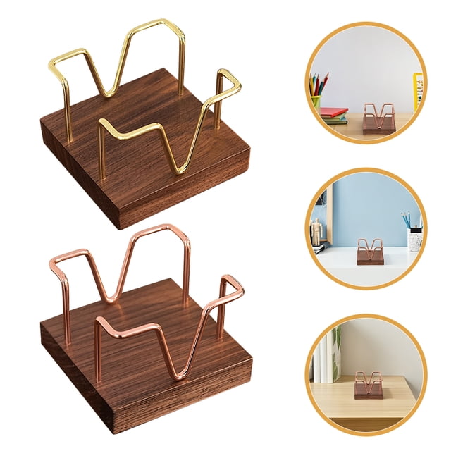 LOLIPPYY 2Pcs Square Desktop Memo Pad Holder Wood Black Walnut-Rose Gold Minimalist Design For Classroom