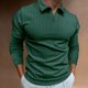 thumbnail image 4 of Gibobby Playera polo hombre Camiseta de tela a rayas de otoño informal para hombre, camiseta de manga larga con cuello en V y cuello vuelto(Verde,G), 4 of 5