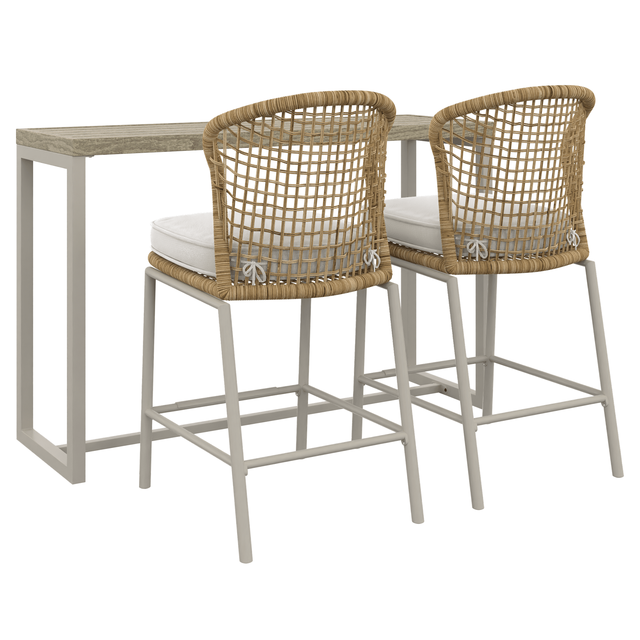HOMETRENDS Lasso 3-Piece Steel Outdoor Bar Height Dining Set with Cushions, Beige