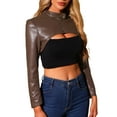 thumbnail image 1 of INSPIRE CHIC Veste Courte à Manches Longues pour Femme en Similicuir, Col Montant, Fermeture Éclair devant, m Brun, 1 of 6
