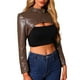 thumbnail image 1 of Chaqueta recortada de manga larga con cremallera y cuello alzado de cuero sintético para mujer INSPIRE CHIC XS Marrón, 1 of 6