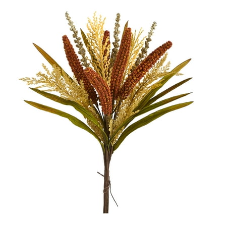 Nearly Natural 23in. Sorghum Harvest Artificial Bush Flower (Set of 3), Orange