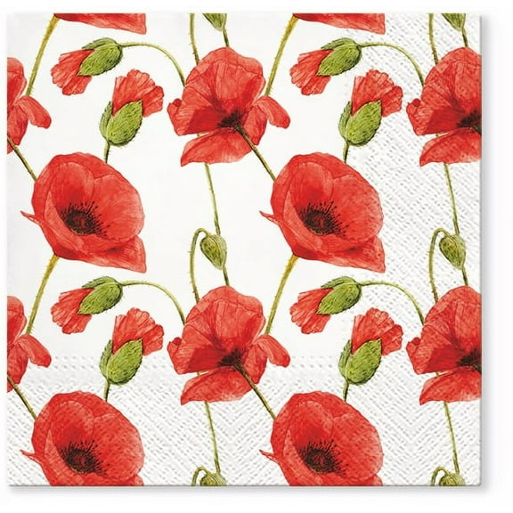 Papaver Poppy Meadow - Decorative Floral Lunch Paper Napkins 40pcs - Perfect for Decoupage, Party, Birthday, Special Occasions, Weddings