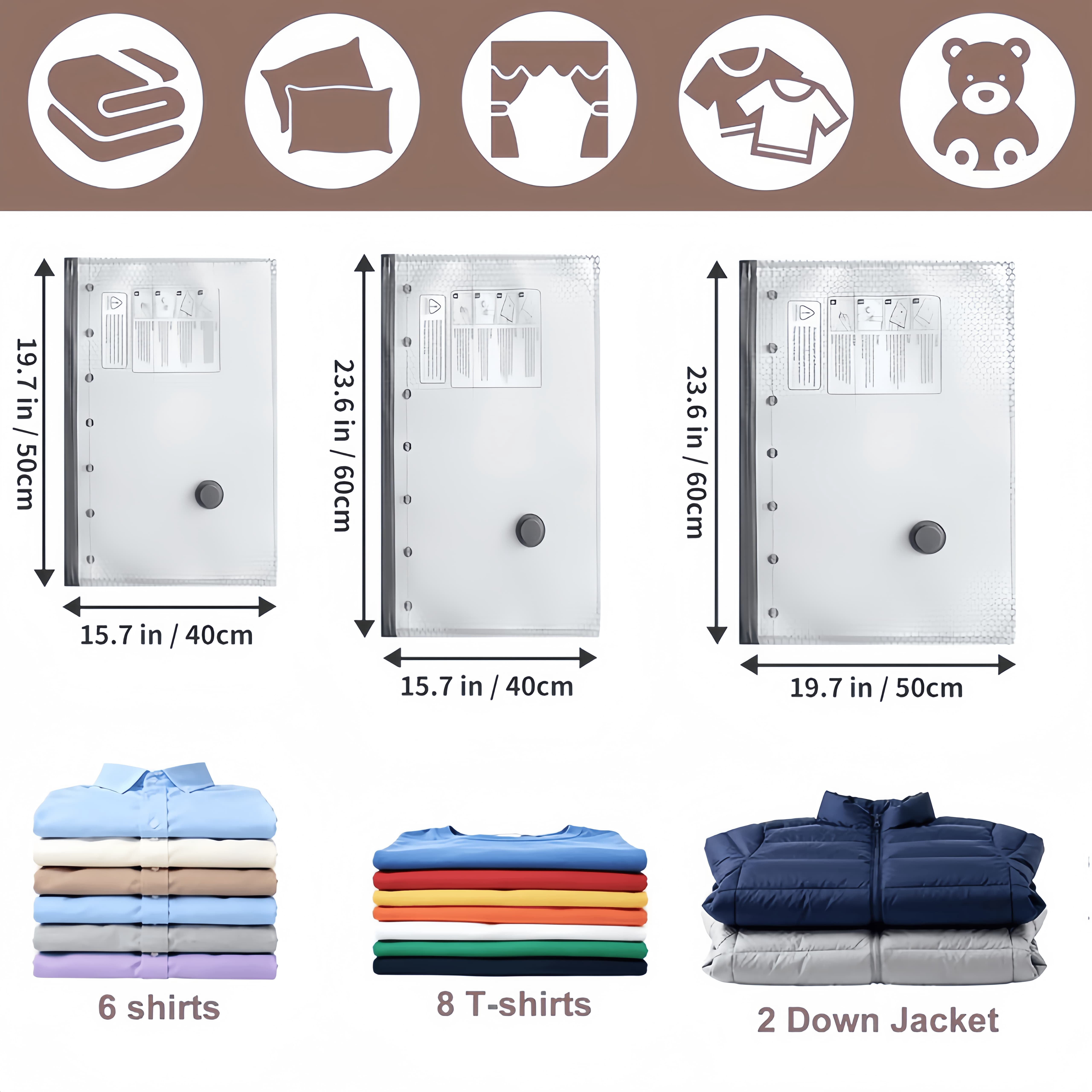 15 Pack Vacuum Storage Bags with Electric Pump, Space Saver Bags for Clothes, Bedding, Travel & Moving (5L, 5M, 5S)