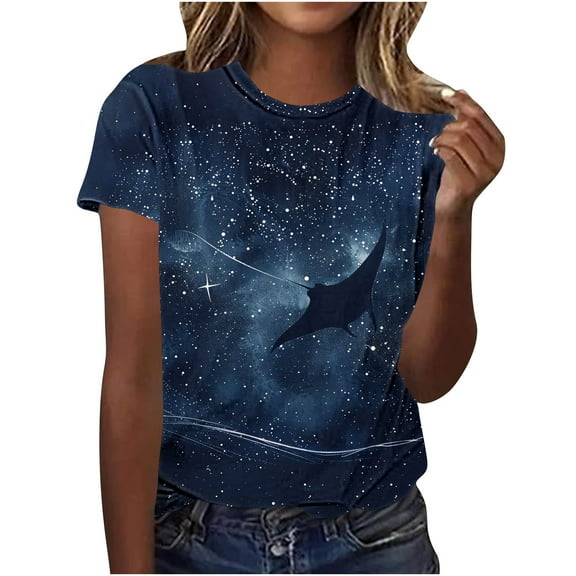 Youyipin womens tops spring fashion Printed T-Shirt Summer Short Sleeve Tops Soft and Breathable graphic tees for women