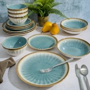 Gibson Elite Mayfair Bay 16 Piece Double Bowl Embossed Reactive Dinnerware – Blue