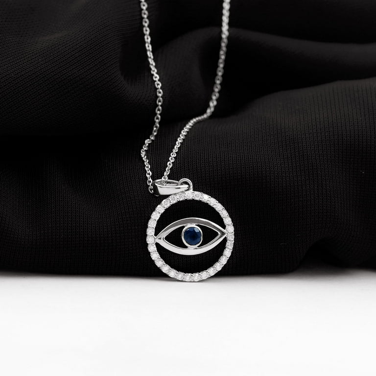 Blue Evil Eye Pendant Chain Necklace. 925 Sterling Silver.gold