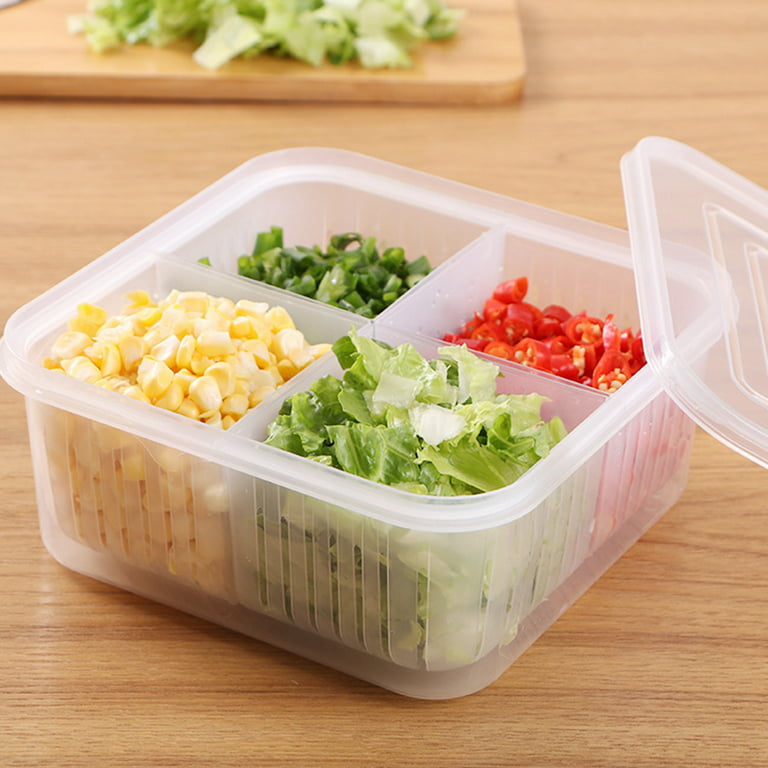 Naturegr Food Container 4 Compartments Water Draining Plastic Rectangular  Stackable Fruit Vegetables Storage Box Kitchen Accessories 
