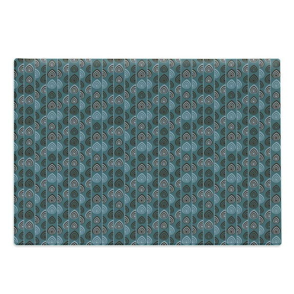 Ethnic Cutting Board, Striped Hand Drawn Pattern Based on a Traditional Ornament, Decorative Tempered Glass Cutting and Serving Board, Large Size, Teal Bluegrey Dark Brown, by Ambesonne