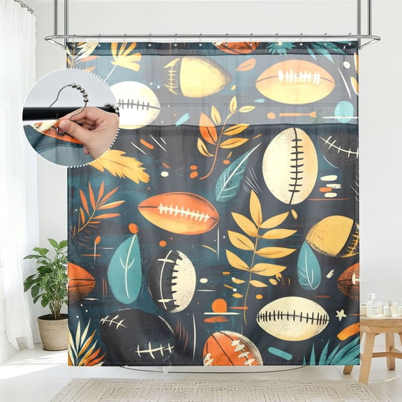 BZSMCE Football White Helmet Grass Pattern Pattern Bathroom Shower Curtain Set with Hooks Waterproof Double Layer Fabric 72×78 Inch