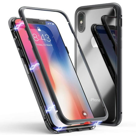 iPhone XR Magnetic Adsorption Metal Frame Case with Tempered Glass