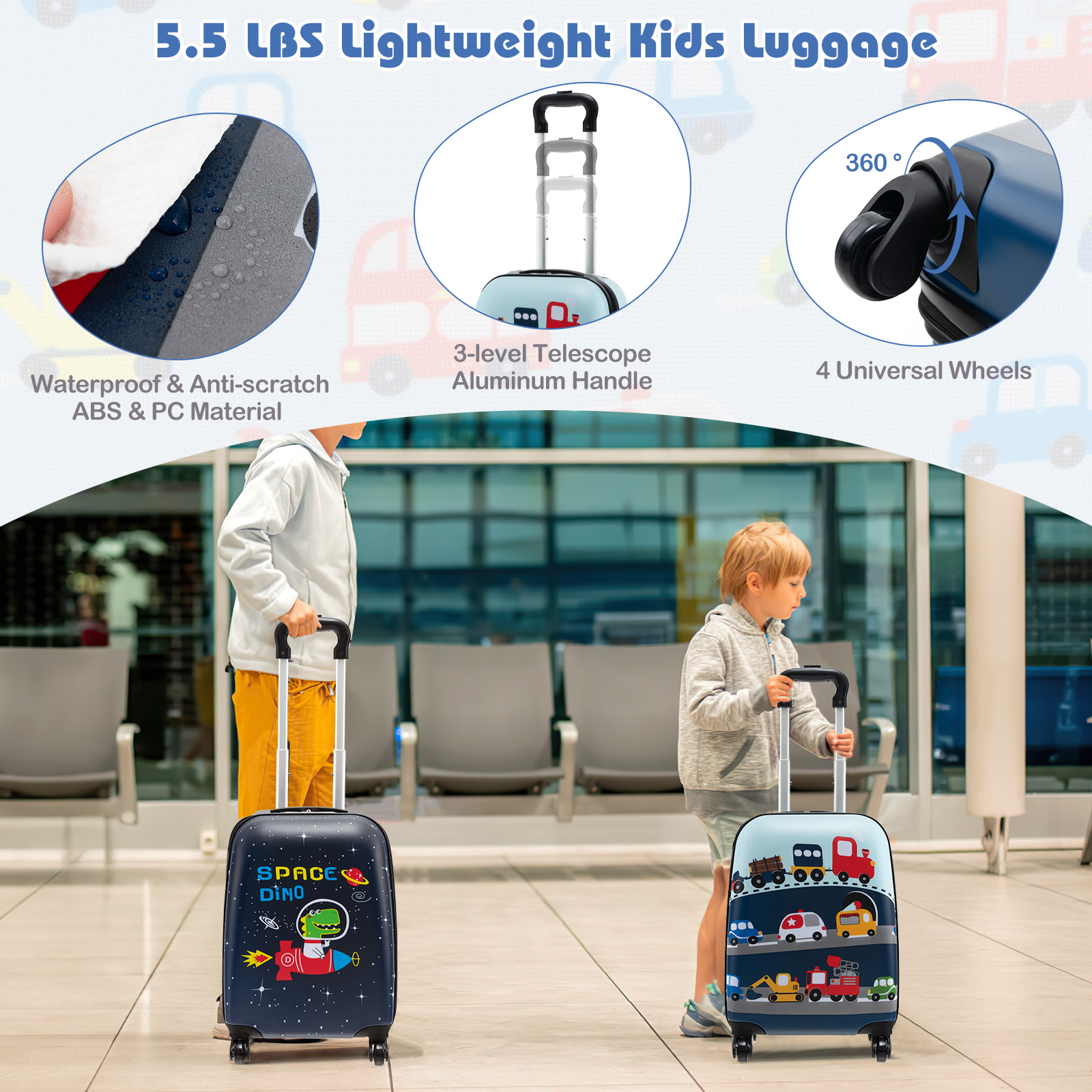 Infans 5 PCS Kids Luggage Set w/ Backpack Neck Pillow Luggage Tag Lunch Bag Wheels