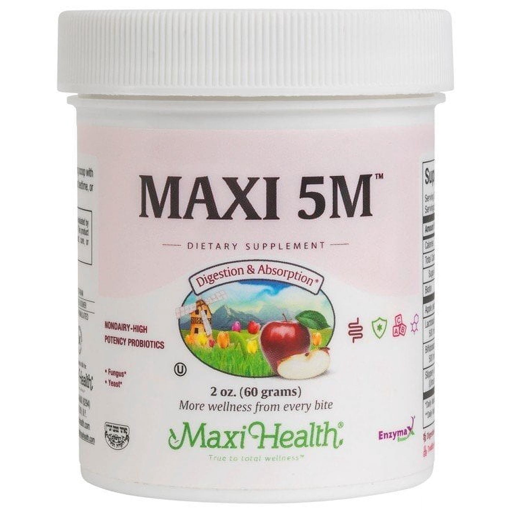 Maxi Health Maxi 5M Probiotic Powder for Adults & Kids, High Potency Digestive Support, 2 oz – Vegetarian, Gluten Free